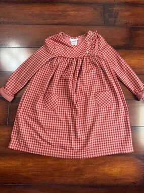 Bonnie Jean Red and Cream Gingham Long-Sleeve Dress